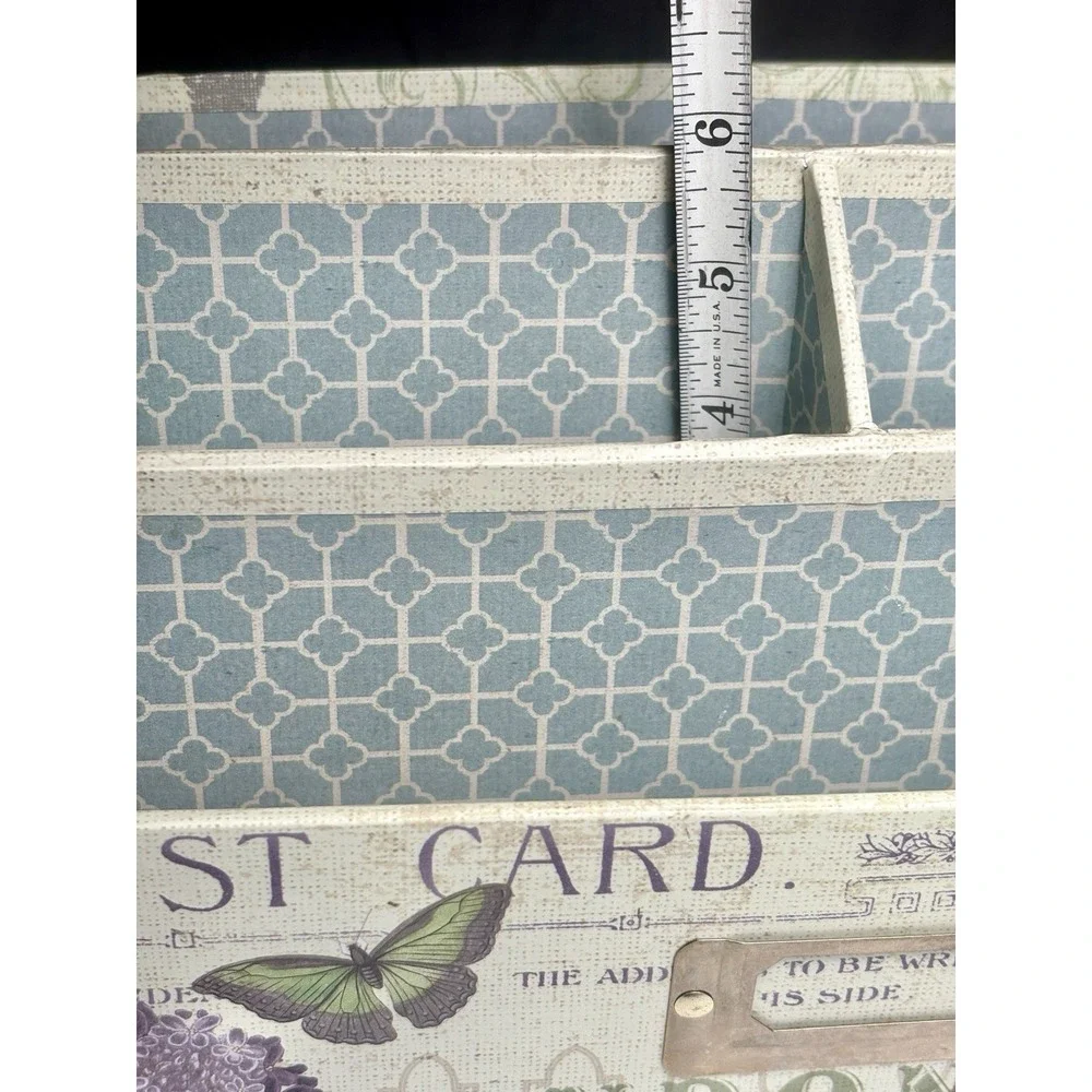 Desk Organizer 4 Compartments Vintage Aesthetic Butterflies Stamps Travel Postal